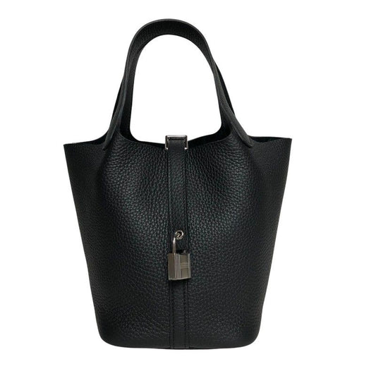 HERMES Picotin Lock PM Black Togo Leather Handbag with Silver Hardware