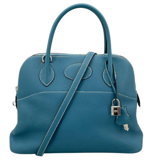 HERMES Bolide 31 in Blue Jean with Silver Hardware - Timeless Elegance