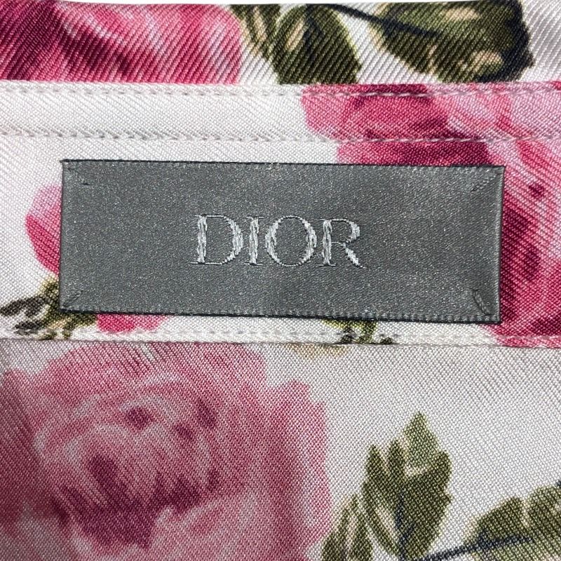 Christian Dior Floral Silk Short Sleeve Shirt - White, Size 39
