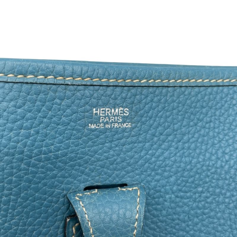 HERMES Evelyne 1 PM Blue Jean Togo Leather Shoulder Bag