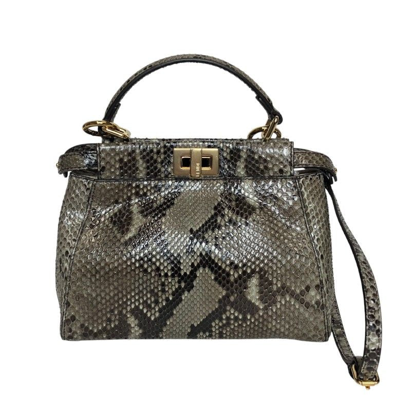 Fendi Peekaboo Mini Handbag in Gray Python with Gold Hardware