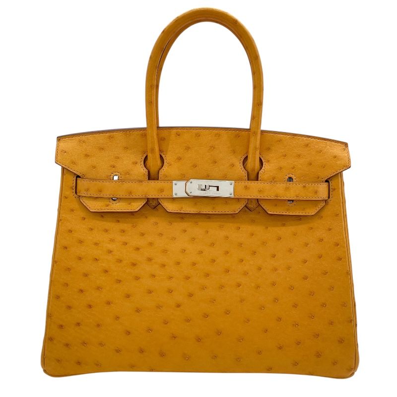 HERMES Birkin 30 Y Stamp Saffron Ostrich Handbag with Silver Hardware