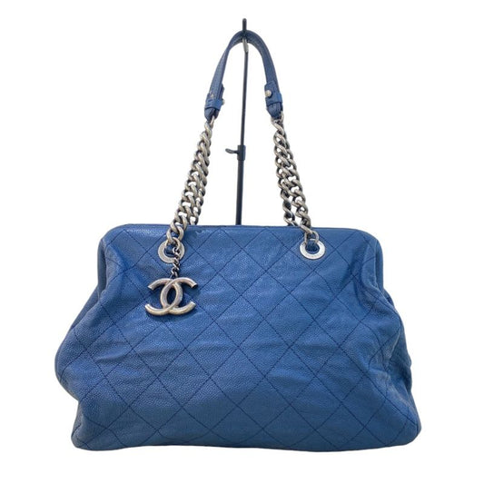 CHANEL Matelassé Chain Shoulder Bag in Blue with Vintage Hardware