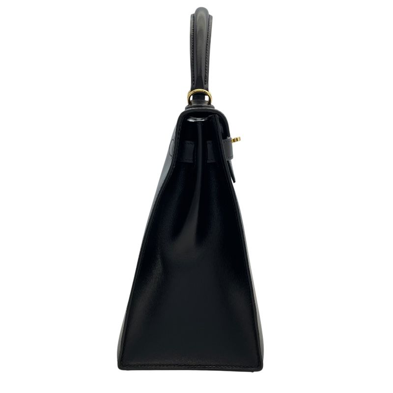 HERMES Kelly 28 Black Box Calf Shoulder Bag with Gold Hardware