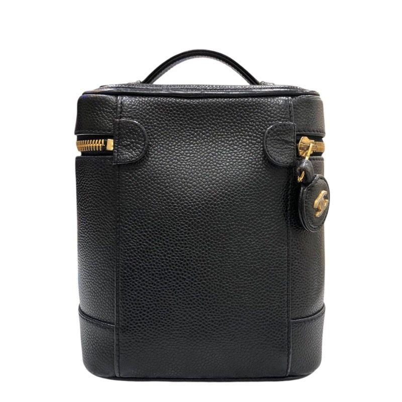 CHANEL Vanity A01998 Black Caviar Skin Handbag with Gold Hardware