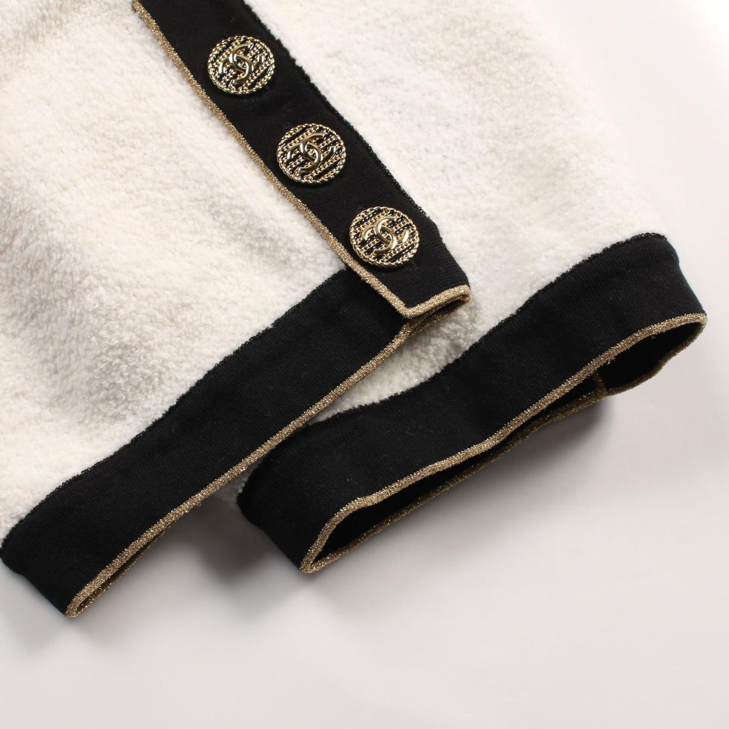 CHANEL Coco Mark Button Pile Dress in White/Black - Size 42