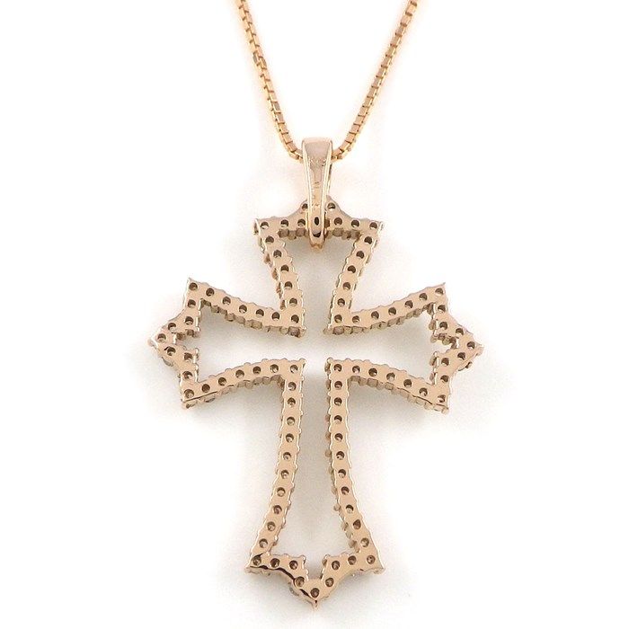 Elegant Cross Motif Diamond Necklace in K18 Pink Gold - 0.45ct