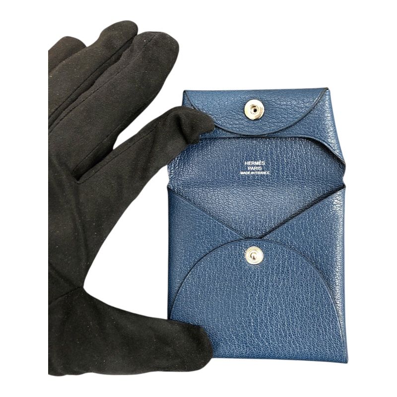 HERMES Bastia Coin Case in Blue de Galice with Silver Hardware