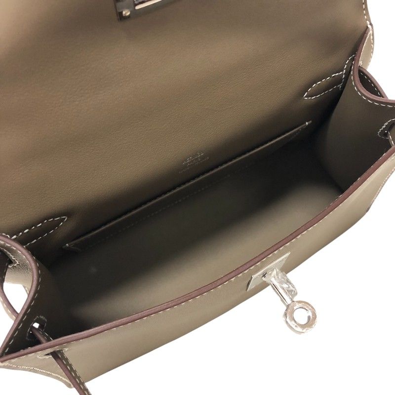 HERMES Kelly Pochette W刻 in Etoupe with Silver Hardware