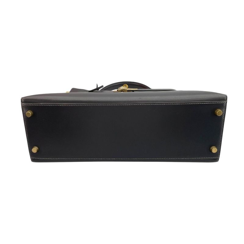 HERMES Kelly 32 Graphite Box Calf Handbag with Gold Hardware