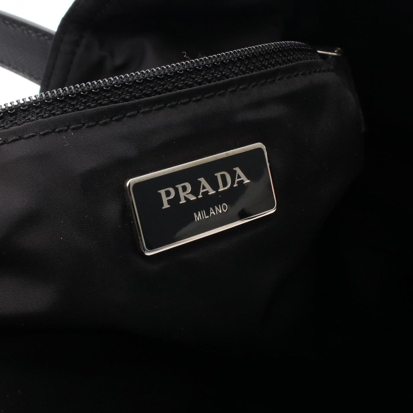 PRADA TESSUTO STAMPAT Tote Bag in Navy Nylon & Saffiano Leather