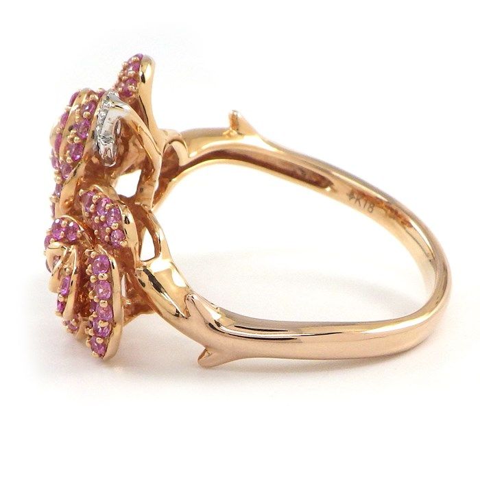 Exquisite Pink Sapphire & Diamond Floral Motif Ring in K18 Pink Gold