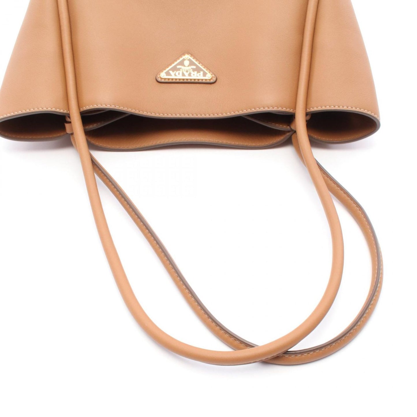 PRADA Soft Grain Triangle Logo Mini Tote Bag - Camel Leather