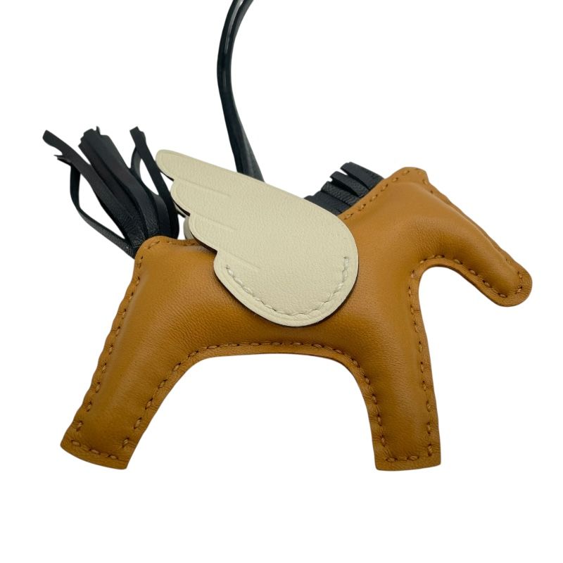 HERMES Rodeo Pegasus PM Charm - Sesame, Black & Natural Leather