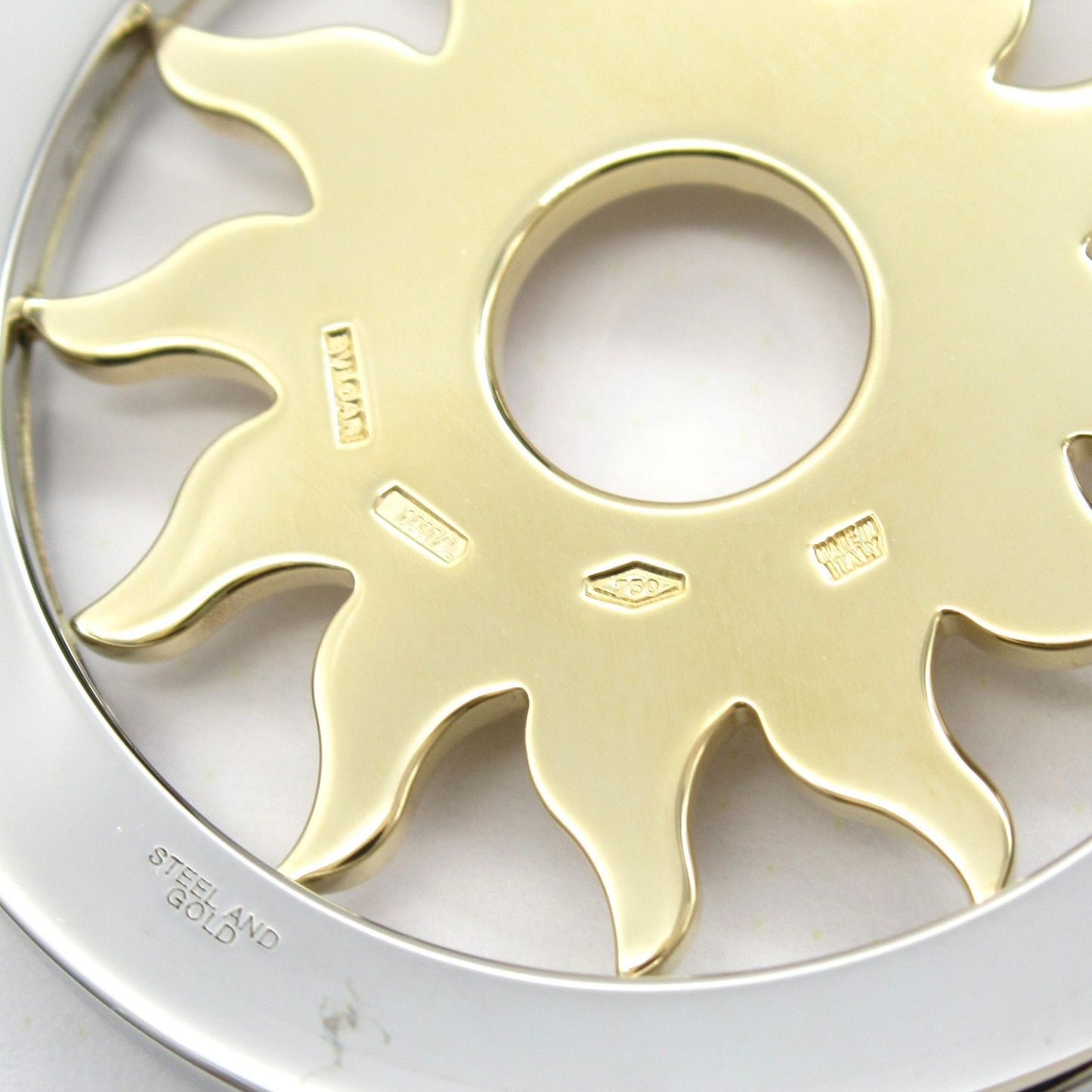 BVLGARI Tondo Sun Diamond Pendant in 18K Yellow Gold & Stainless Steel