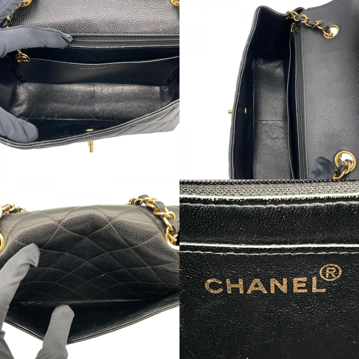 CHANEL Diana 25 Black Caviar Skin Shoulder Bag with Gold Hardware