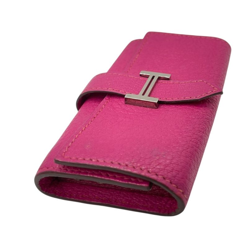 HERMES Béarn Key Case in Fuchsia Pink with Silver Hardware