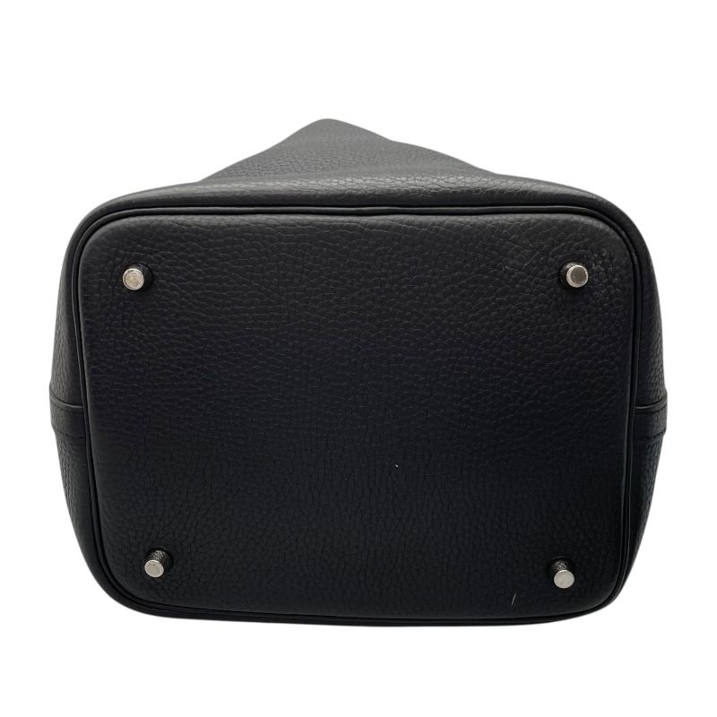 HERMES Picotin Lock MM Black Togo Leather Handbag with Silver Hardware
