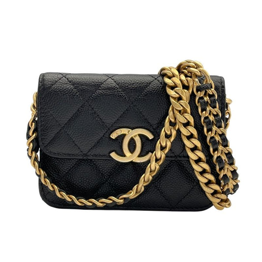 CHANEL Matelassé Mini Chain Bag - Black Caviar with Gold Hardware