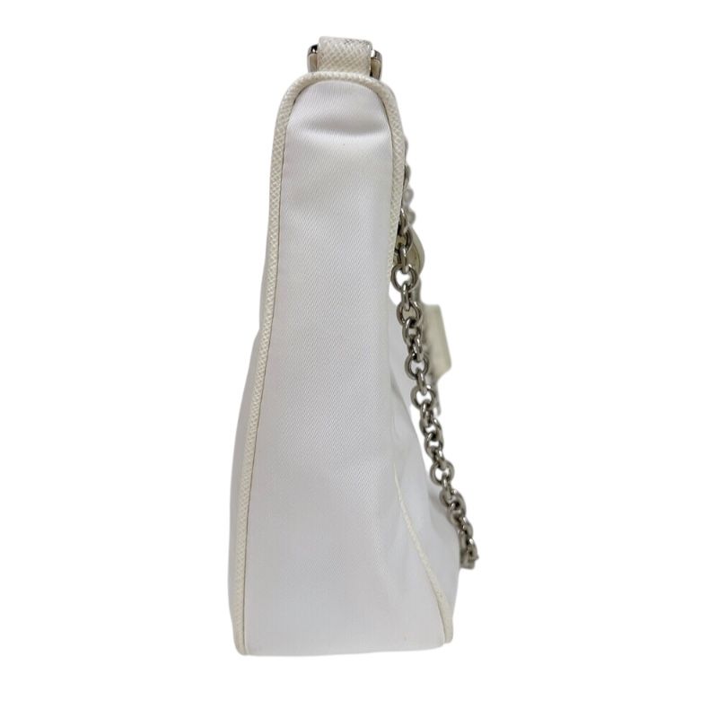 PRADA Re-Edition 2005 White Nylon Shoulder Bag with Silver Hardware