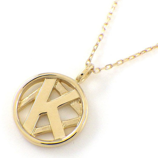 K10 Yellow Gold Initial K Round Circle Necklace - Timeless Elegance