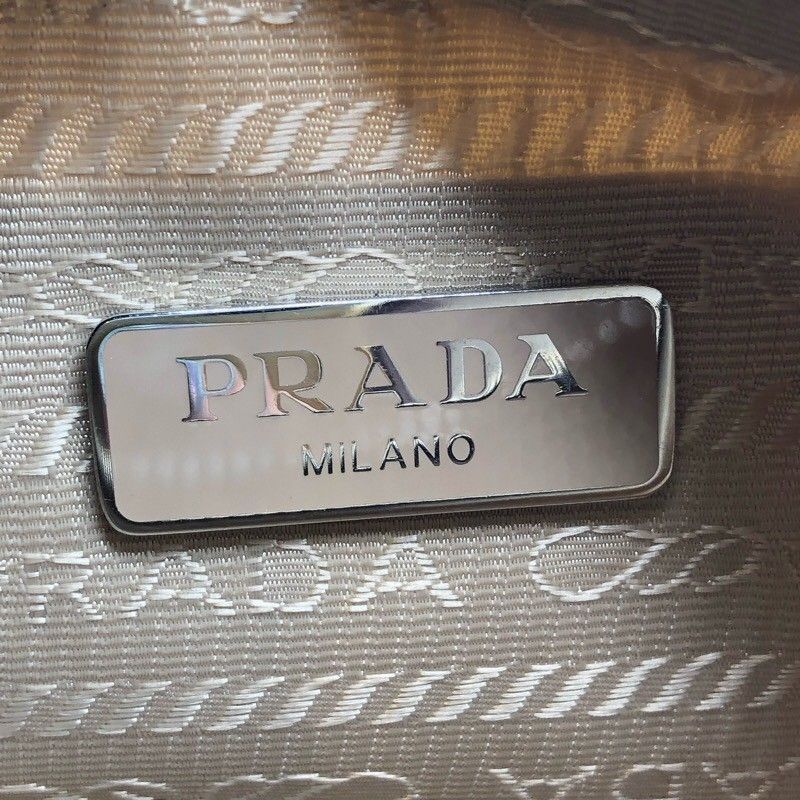 PRADA Re-Edition 2005 Beige Nylon Shoulder Bag with Silver Hardware