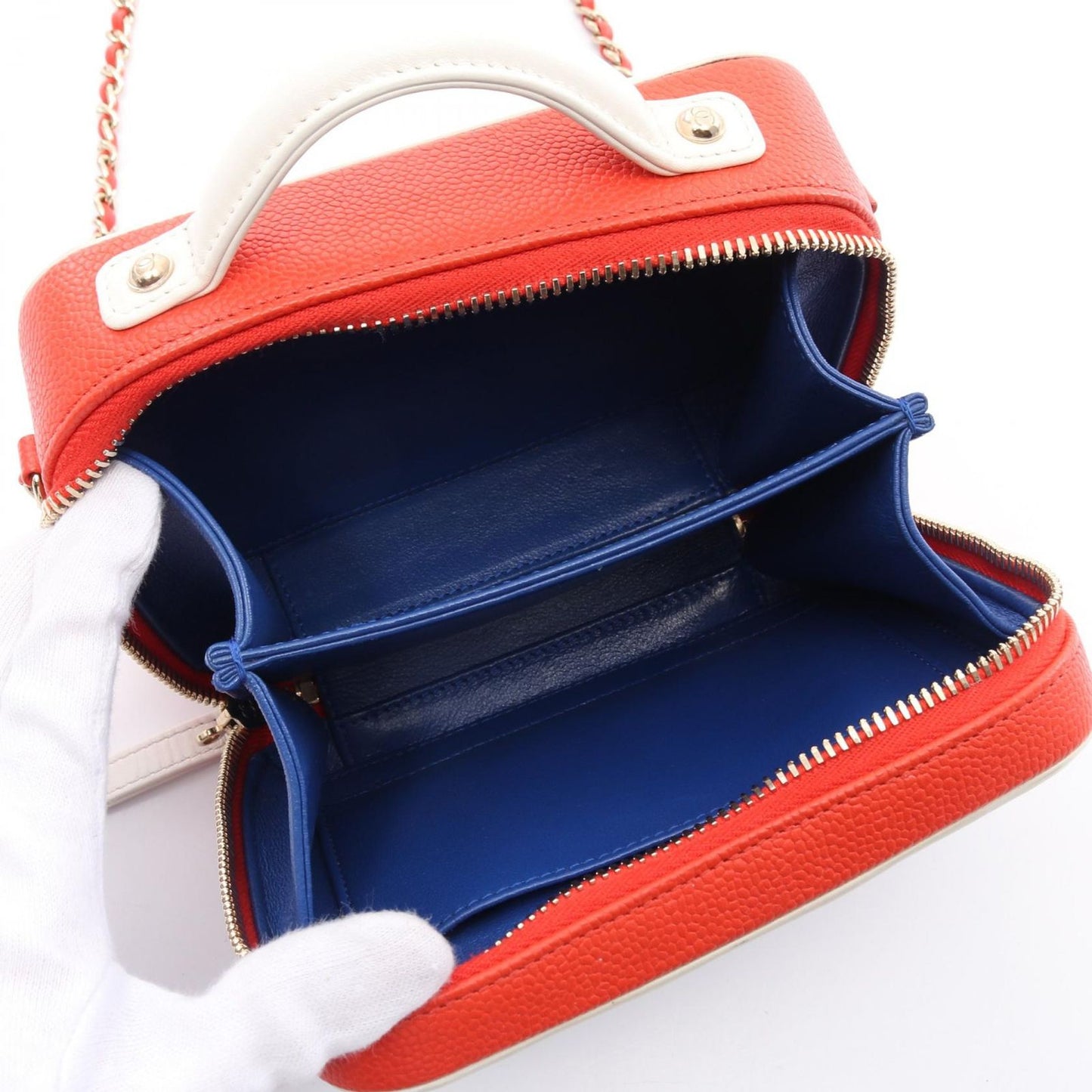 CHANEL CC Filigree Small Vanity Bag - Blue/White/Red Leather