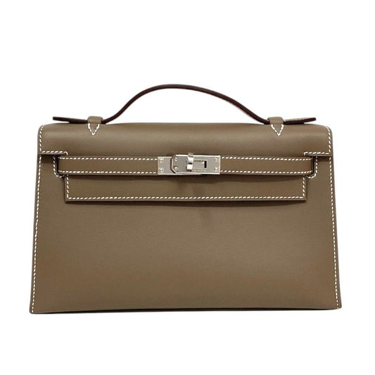 HERMES Kelly Pochette W刻 in Etoupe with Silver Hardware - Pristine Condition