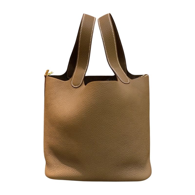 HERMES Picotin Lock MM Handbag in Etoupe with Gold Hardware