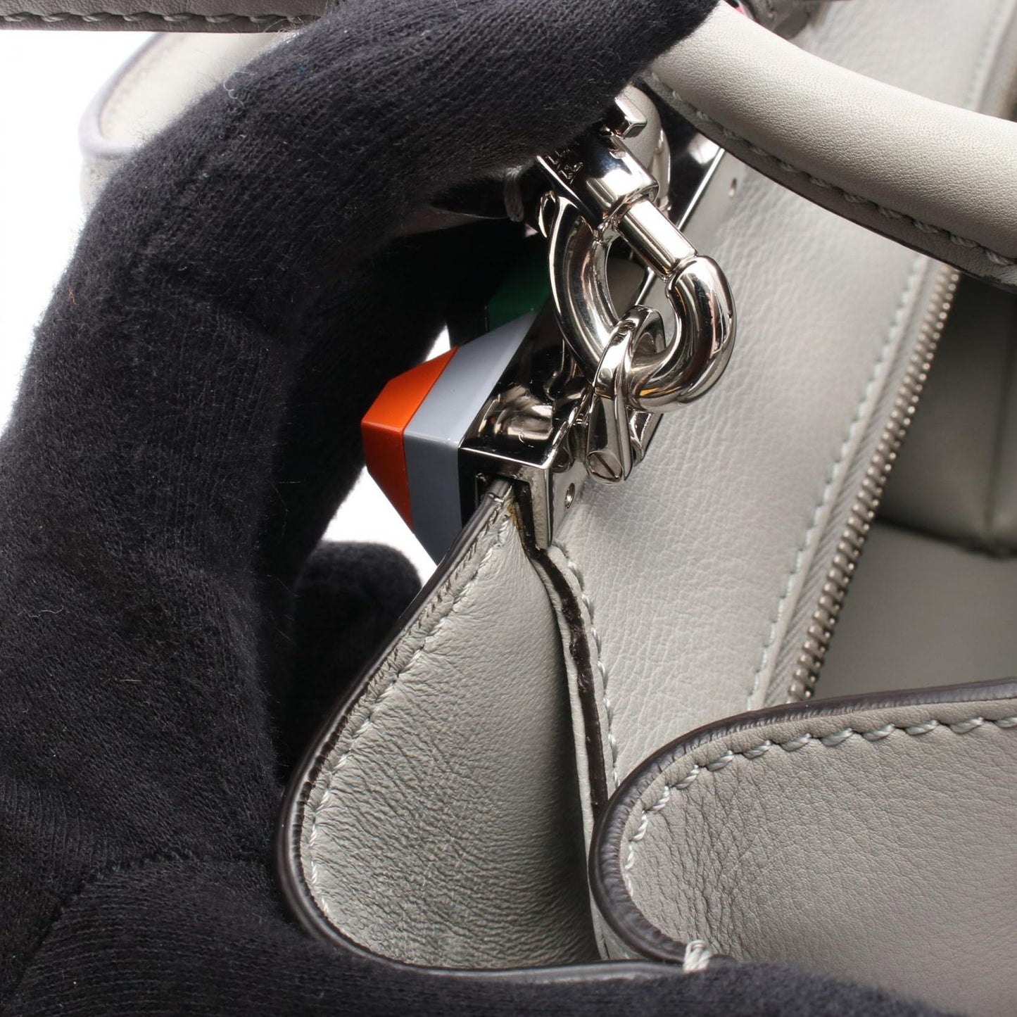 FENDI Mini Trois Jours Handbag in Gray Leather - Exquisite Craftsmanship