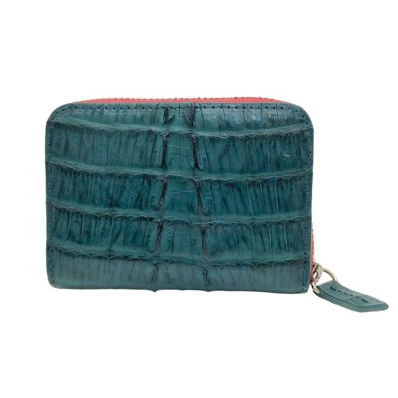 Exquisite Green Crocodile Leather Round Zipper Card Case