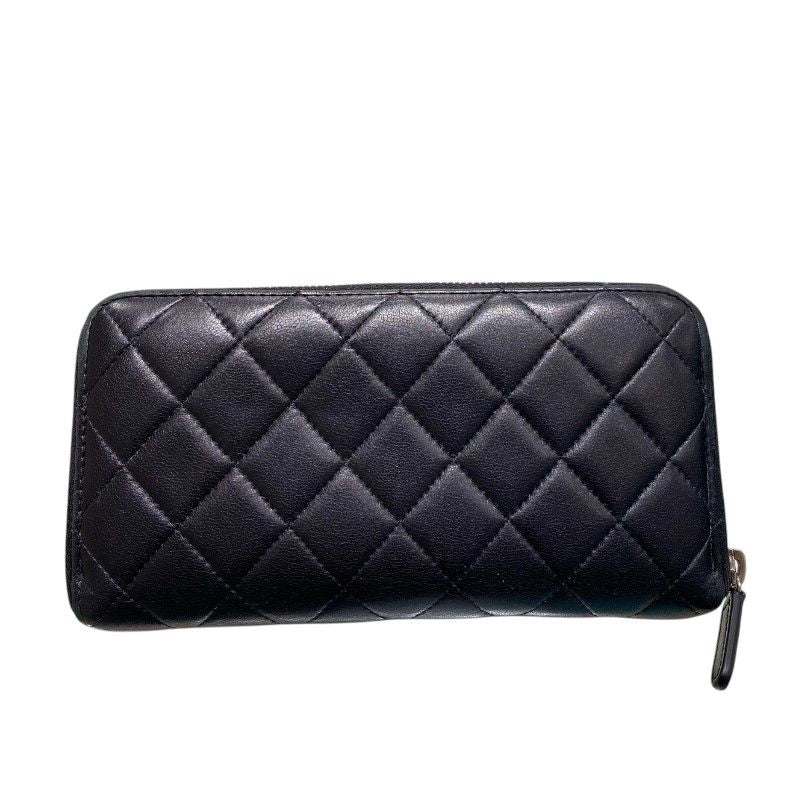 CHANEL Classic Long Zip Wallet in Black Lambskin with Silver Hardware