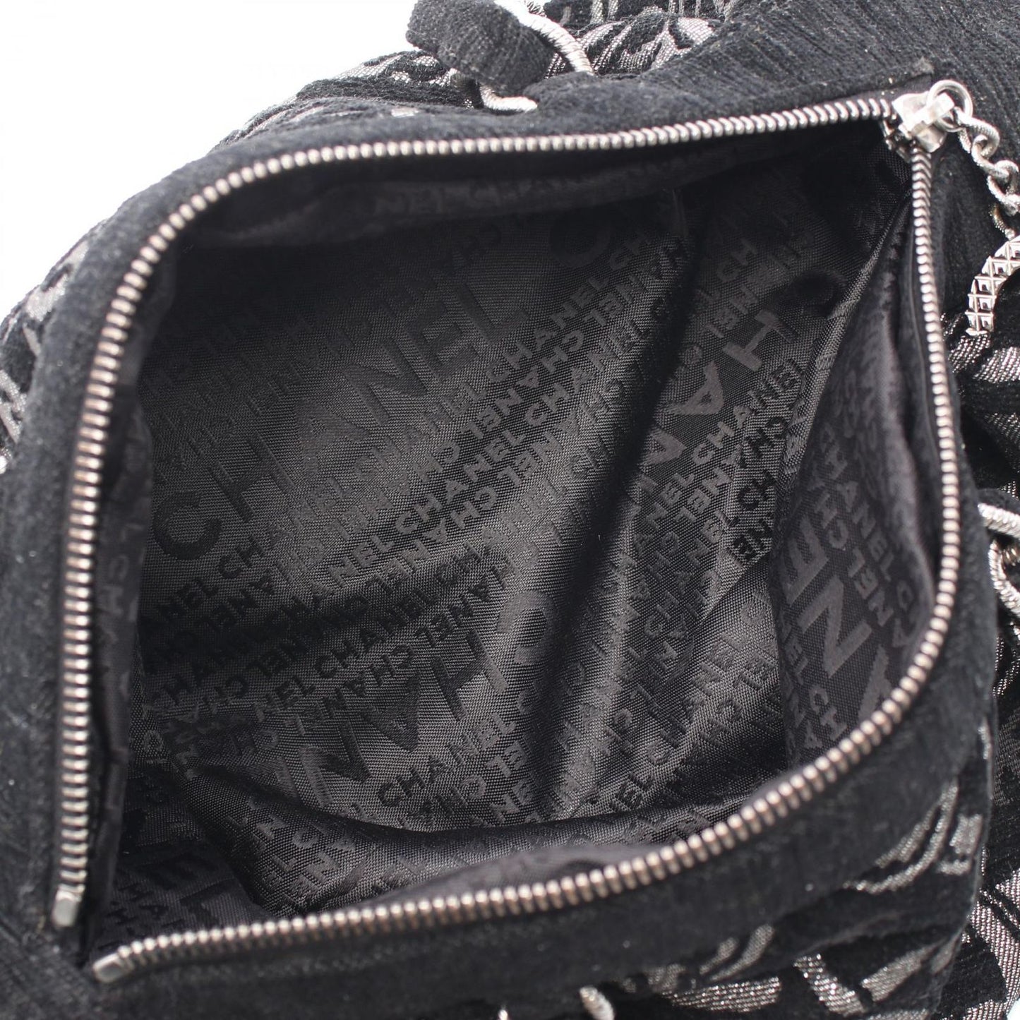 CHANEL Coco Mark Black Fabric Chain Handbag - Timeless Elegance