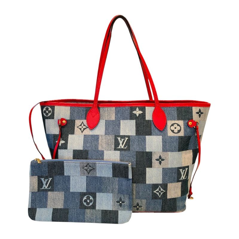 Louis Vuitton Neverfull MM Monogram Denim Tote Bag with Gold Hardware