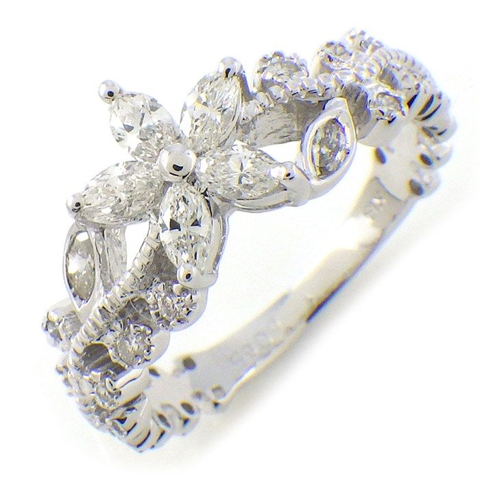 Exquisite Diamond Flower Motif Ring in K18 White Gold - 0.65ct