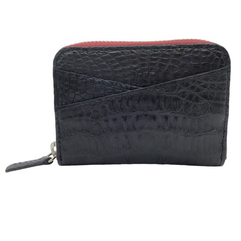 Exquisite Crocodile Round Zipper Card Case in Navy Black & Silver
