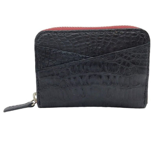 Exquisite Crocodile Round Zipper Card Case in Navy Black & Silver