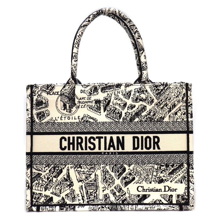 Dior Medium Book Tote M1296ZOMP - White & Black Embroidery