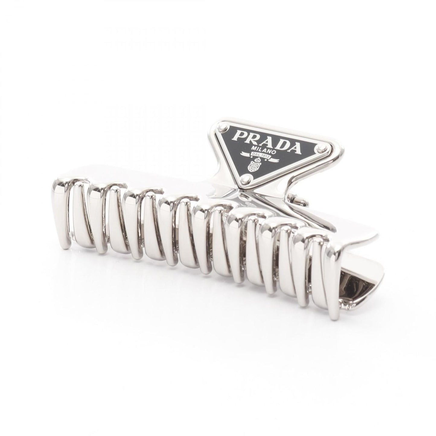 PRADA Triangle Logo Hair Clip - Silver Stainless Steel