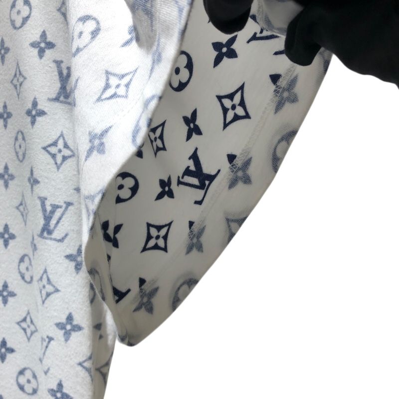 Louis Vuitton Monogram Print T-Shirt in White & Silver Hardware