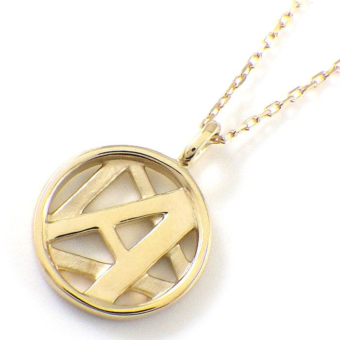 K10YG Round Circle Initial Necklace - Alphabet A