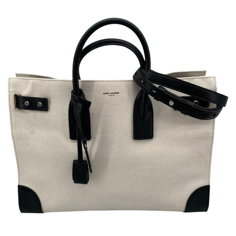 SAINT LAURENT Large Sac De Jour Tote in Natural/Black Canvas