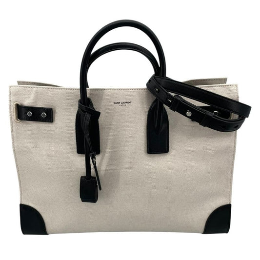 SAINT LAURENT Large Sac De Jour Tote in Natural/Black Canvas