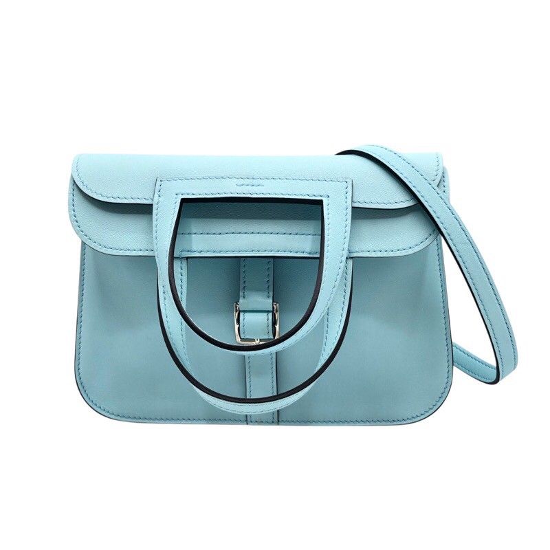 HERMES Arzan Mini Shoulder Bag in Blue Zephyr with Silver Hardware