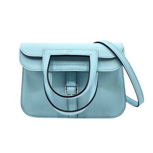 HERMES Arzan Mini Shoulder Bag in Blue Zephyr with Silver Hardware