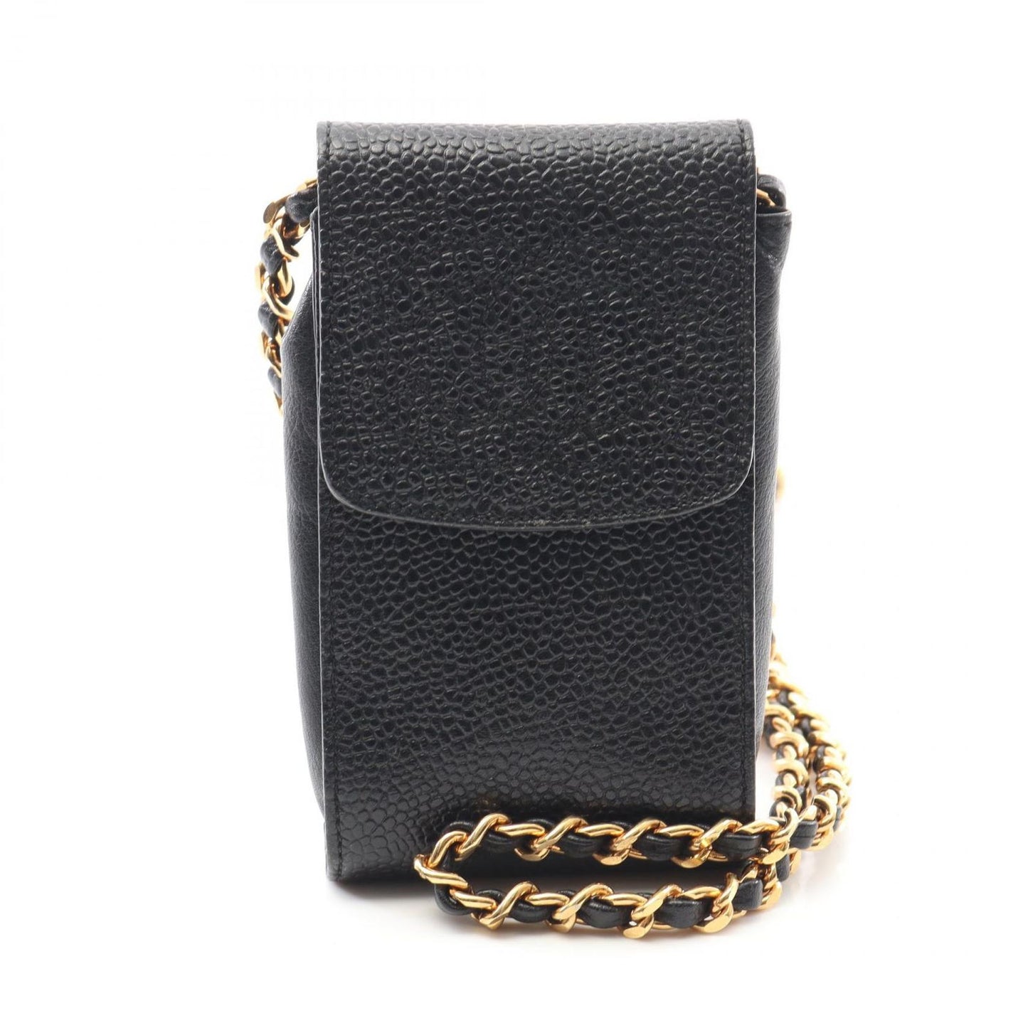 CHANEL Coco Mark Black Calfskin Chain Pouch - Timeless Elegance
