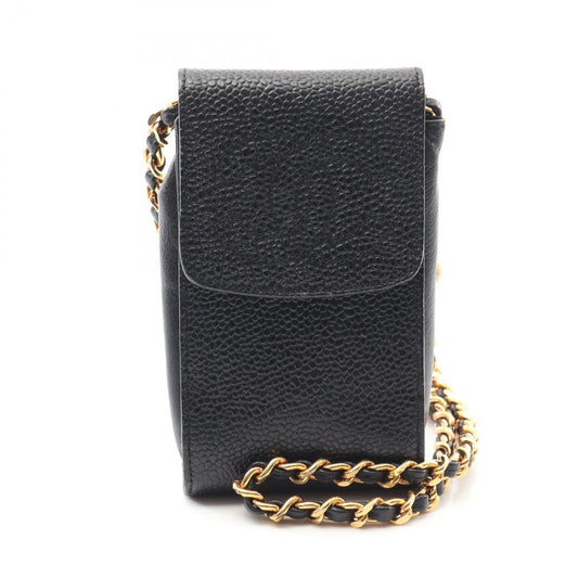 CHANEL Coco Mark Black Calfskin Chain Pouch - Timeless Elegance