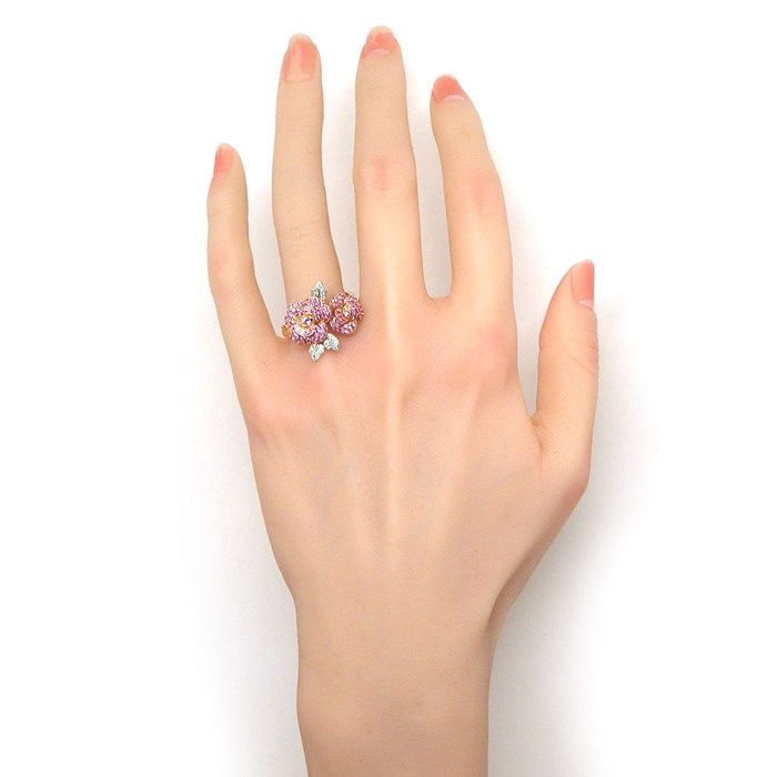 Exquisite Pink Sapphire & Diamond Floral Motif Ring in K18 Pink Gold