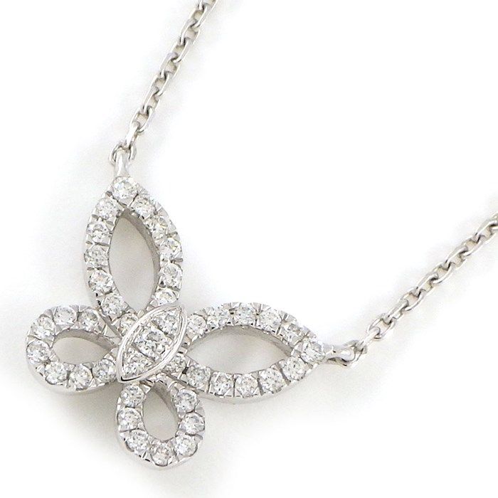 Graff Mini Butterfly Silhouette Necklace in K18 White Gold with Diamonds