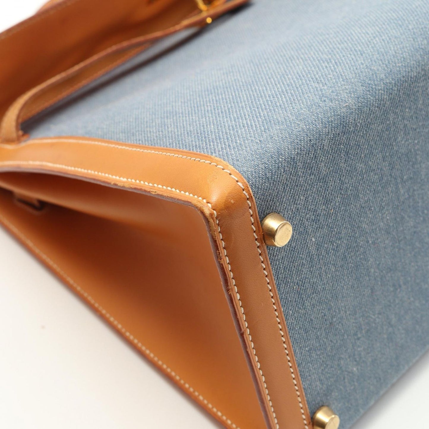 HERMES Kelly 35 Denim Blue & Natural Handbag - Timeless Elegance